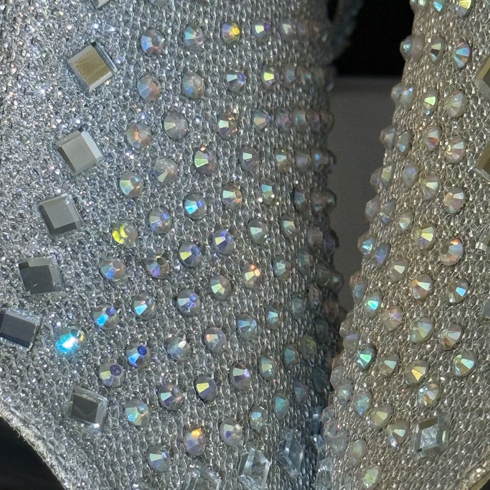 Silver Rhinestone Peep-Toe Platform Heels - Picture 4 of 4